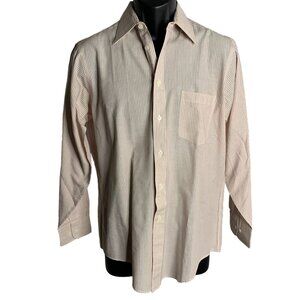 Loft & Brownstone Button Up Dress Shirt M Beige Striped Long Sleeves Pocket